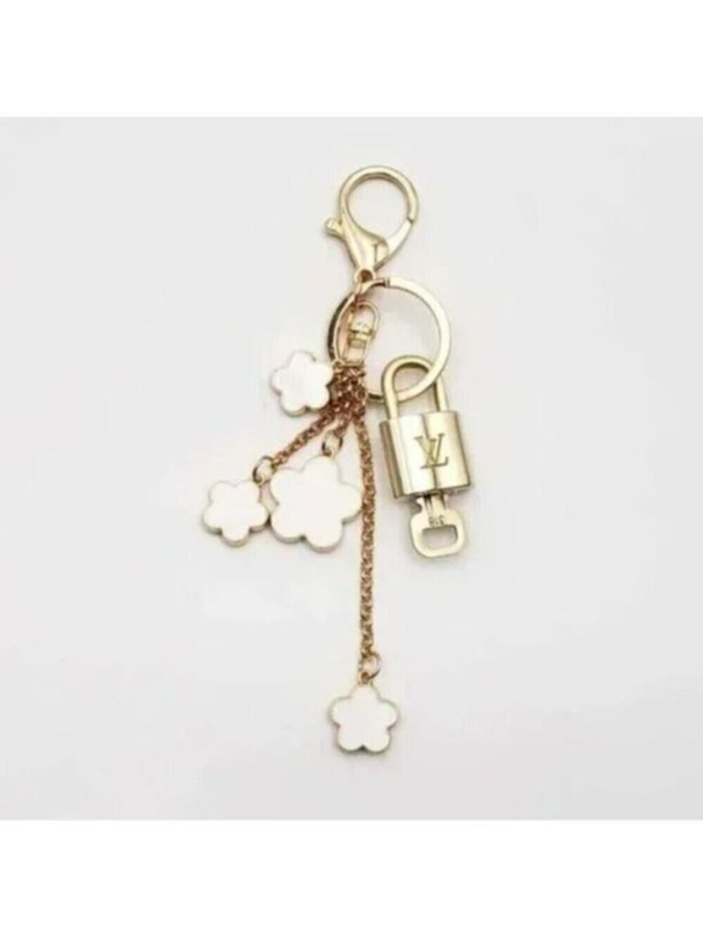 LV Gold Padlock & Key 🔒 Authentic Louis Vuitton Bag Unbranded Flower Charm - Picture 8 of 9